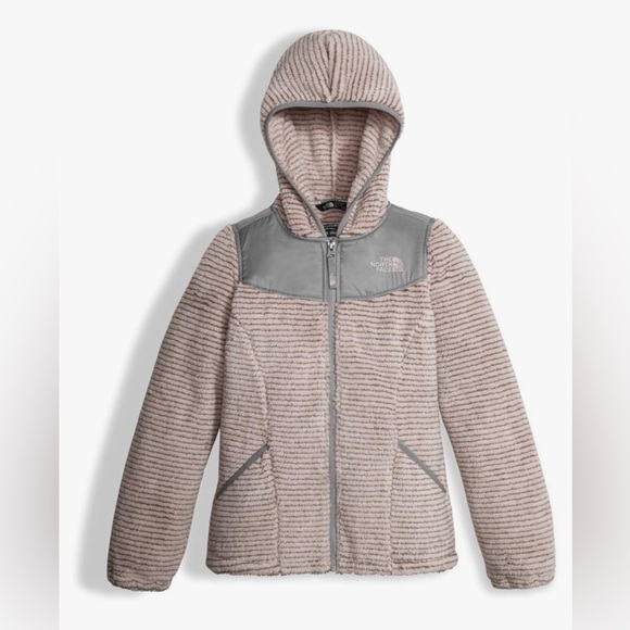 Girl’s The North Face Oso Fuzzy Pink & Grey Striped Full Zipper Jacket. Size XL - Picture 4 of 16